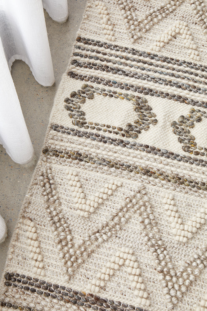 Miller Natural and Grey Modern Textured Pattern Wool Blend Rug