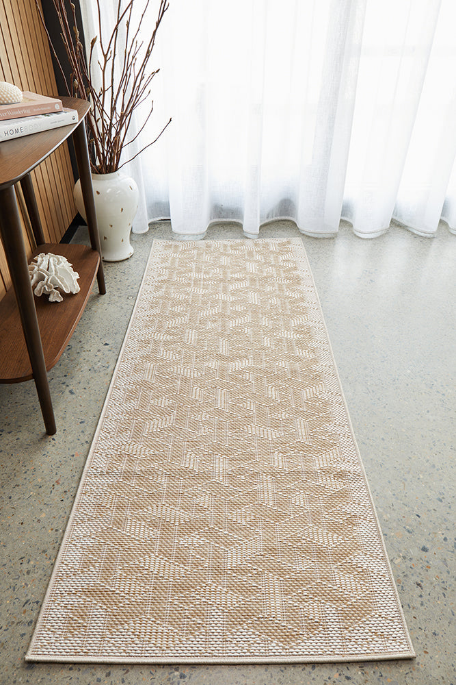 Patio Kudo Cream Natural Modern Geometric Patterned Hallway Runner Rug