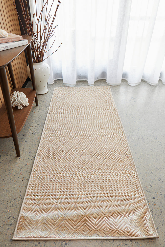 Patio Misty Cream Natural Modern Indoor Outdoor Geometric Patterned Flatweave Hallway Runner Rug