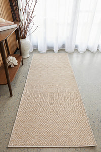 Thumbnail for Patio Misty Cream Natural Modern Indoor Outdoor Geometric Patterned Flatweave Hallway Runner Rug