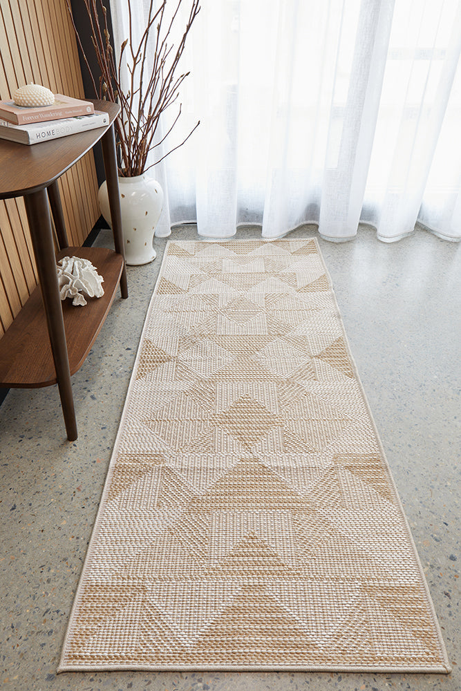 Patio Rico Cream Natural Modern Indoor Outdoor Geometric Patterned Flatweave Hallway Runner Rug