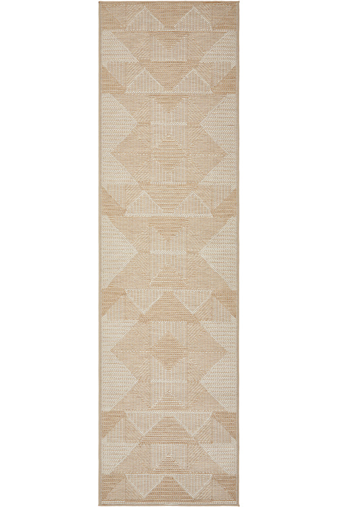 Patio Rico Cream Natural Modern Indoor Outdoor Geometric Patterned Flatweave Hallway Runner Rug