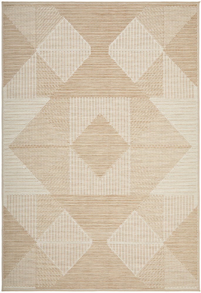 Patio Rico Cream Natural Modern Indoor Outdoor Geometric Patterned Flatweave Rug