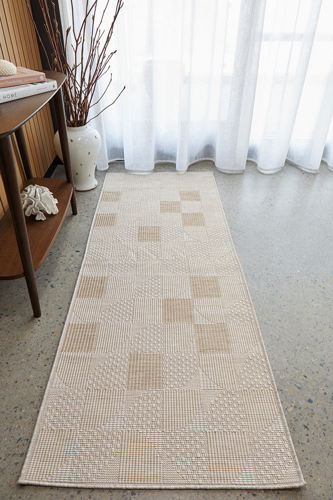 Patio Selin Cream Natural Modern Indoor Outdoor Geometric Patterned Flatweave Hallway Runner Rug