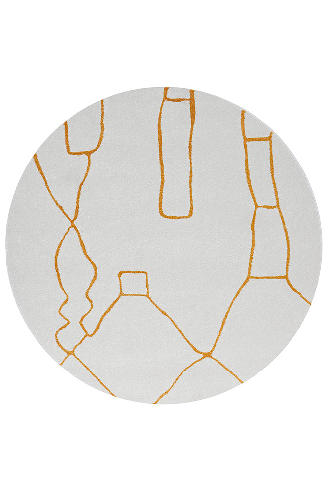 Amy White & Gold Paradise Round Rug