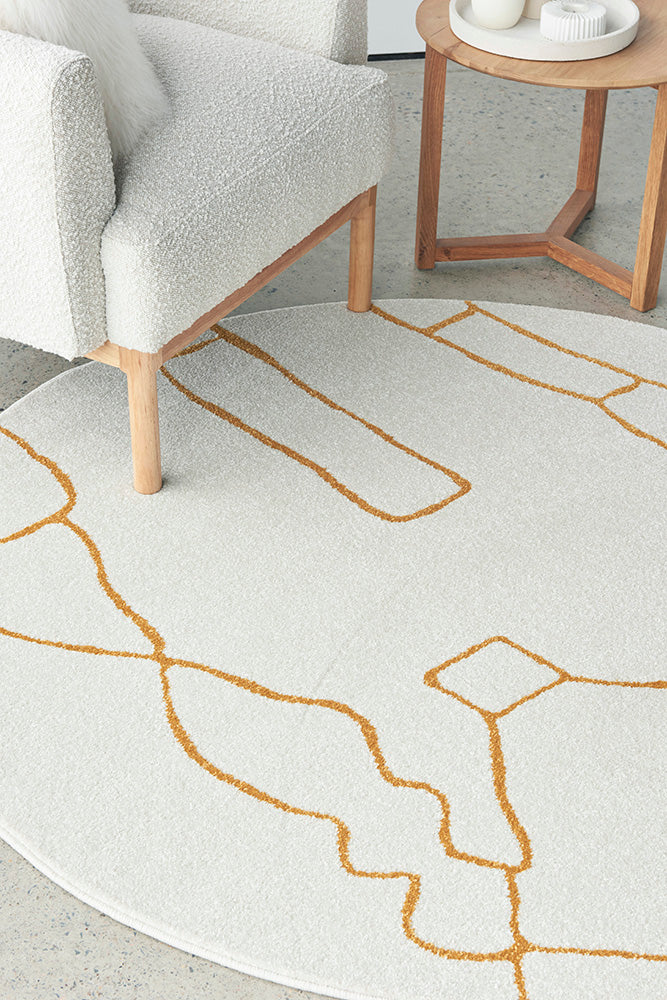 Amy White & Gold Paradise Round Rug