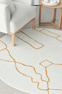 Thumbnail for Amy White & Gold Paradise Round Rug