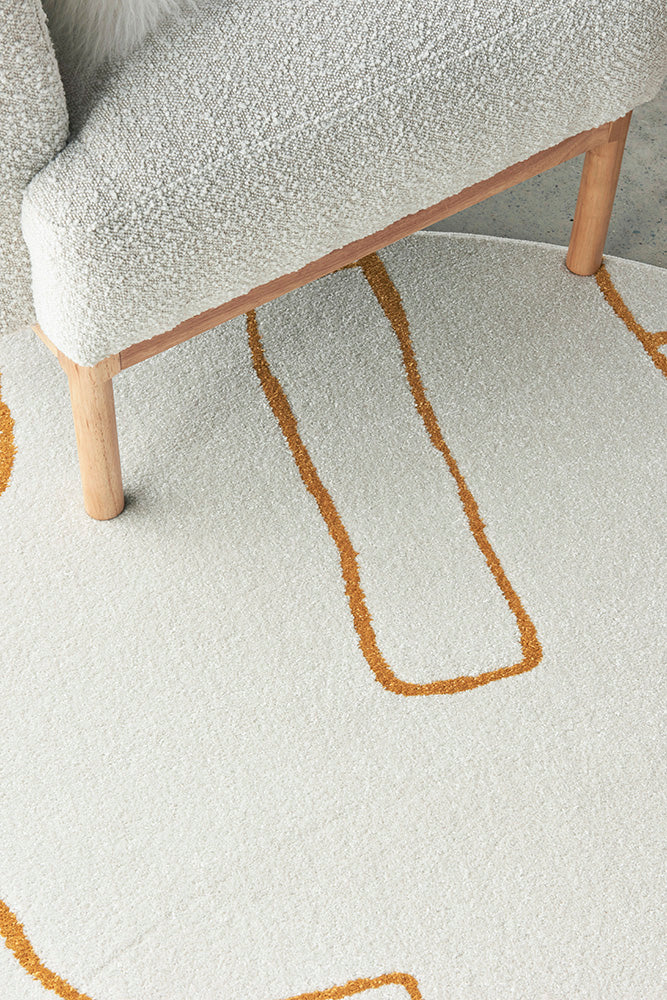 Amy White & Gold Paradise Round Rug