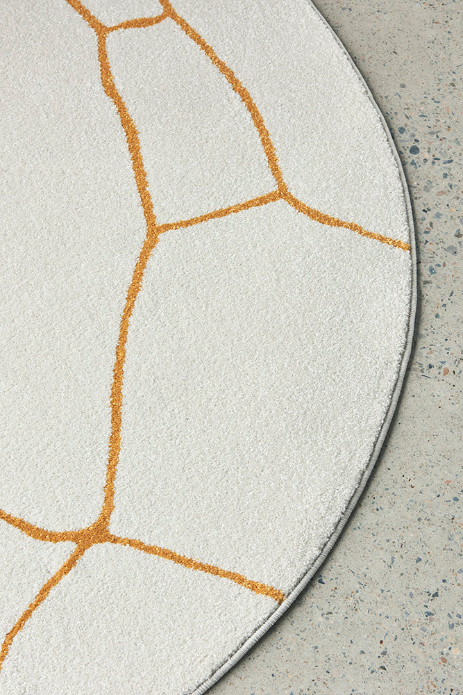 Amy White & Gold Paradise Round Rug