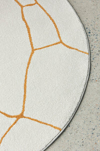 Thumbnail for Amy White & Gold Paradise Round Rug