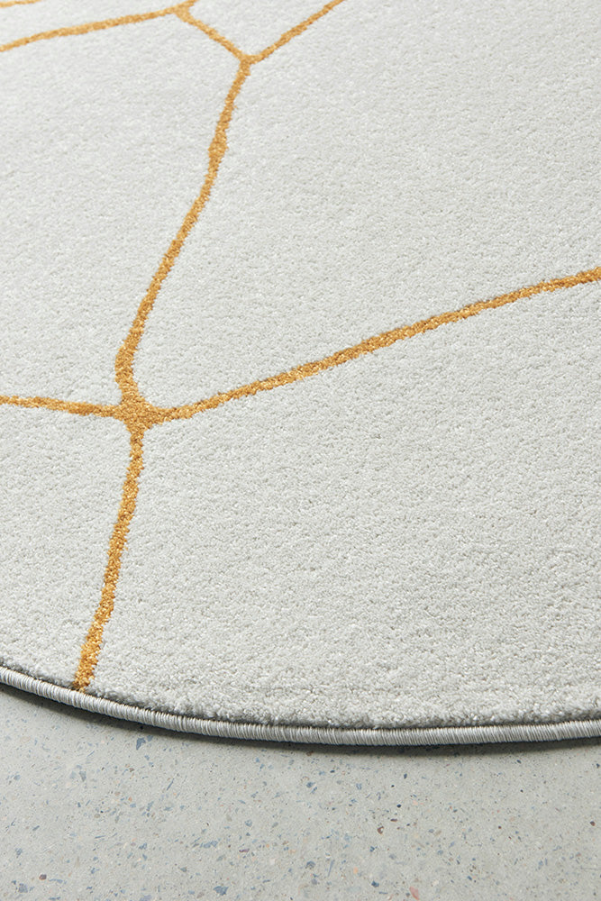 Amy White & Gold Paradise Round Rug