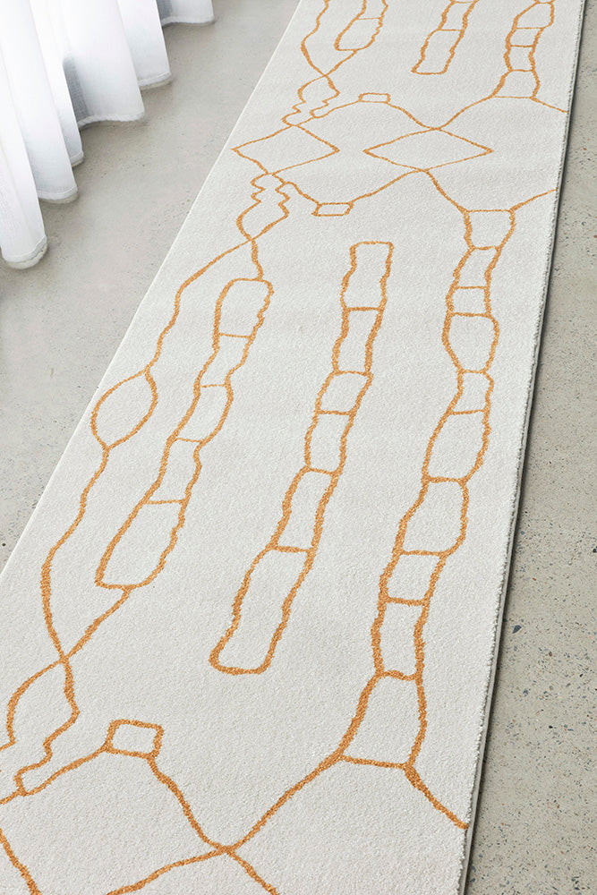 Amy White & Gold Paradise Hallway Runner Rug