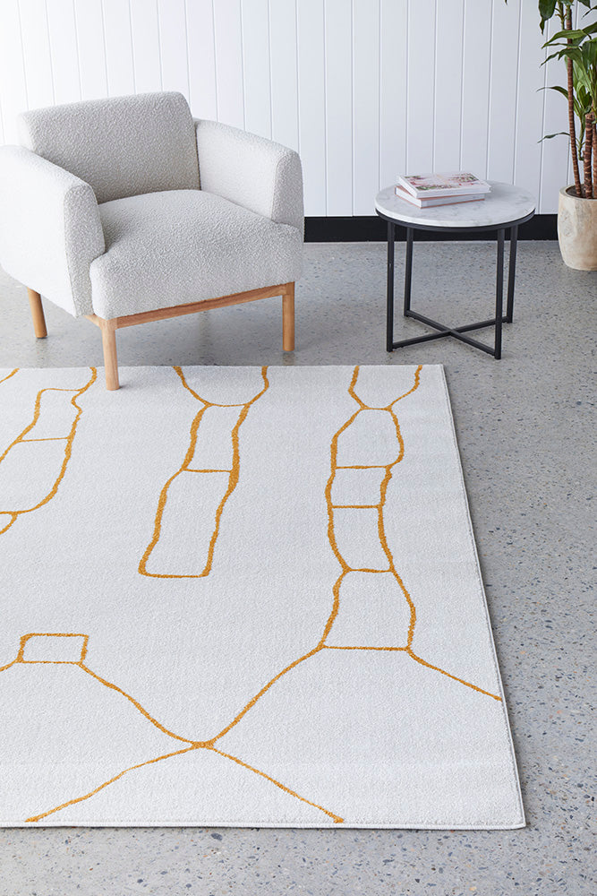 Amy White And Gold Paradise Modern Rug