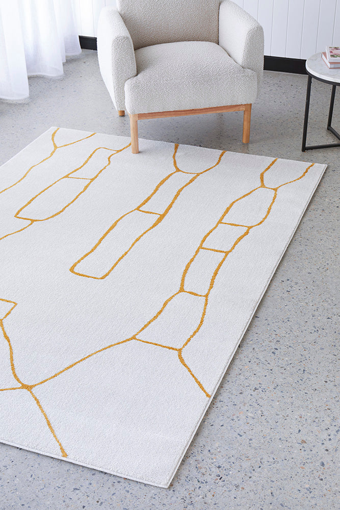 Amy White And Gold Paradise Modern Rug