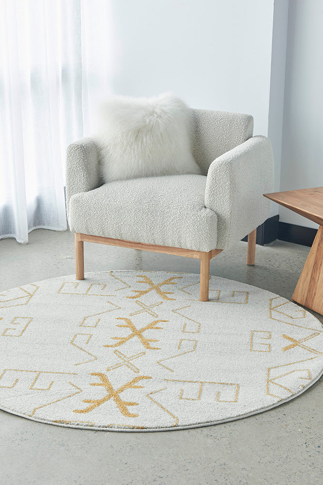 Cala Paradise Cream &amp; Gold Modern Round Rug