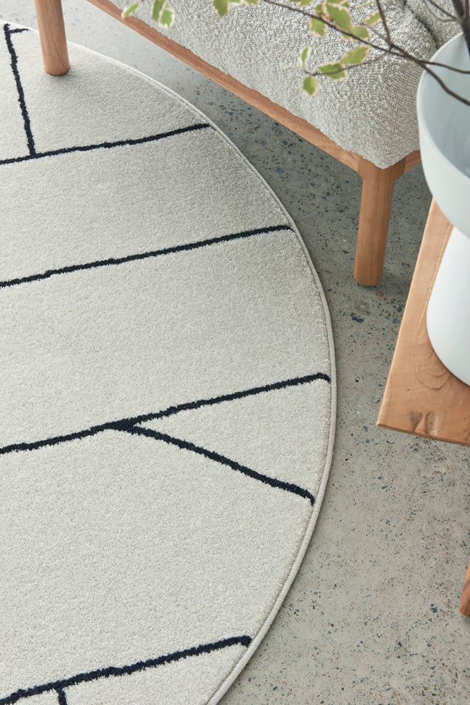 Fleur Paradise Cream & Black Lines Modern Round Rug