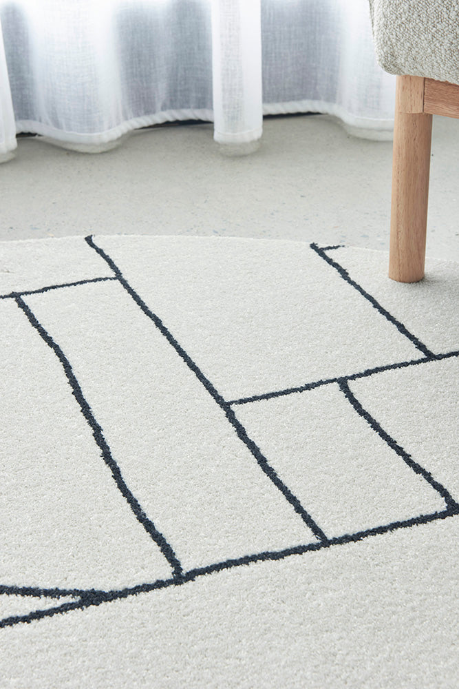 Fleur Paradise Cream & Black Lines Modern Round Rug