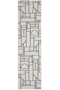 Thumbnail for Fleur Paradise Cream & Black Lines Modern Hallway Runner Rug