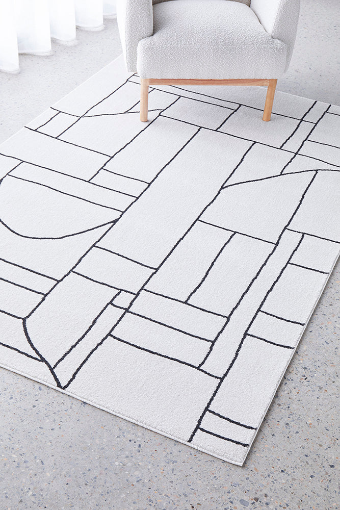 Fleur Paradise Cream & Black Lines Modern Rug