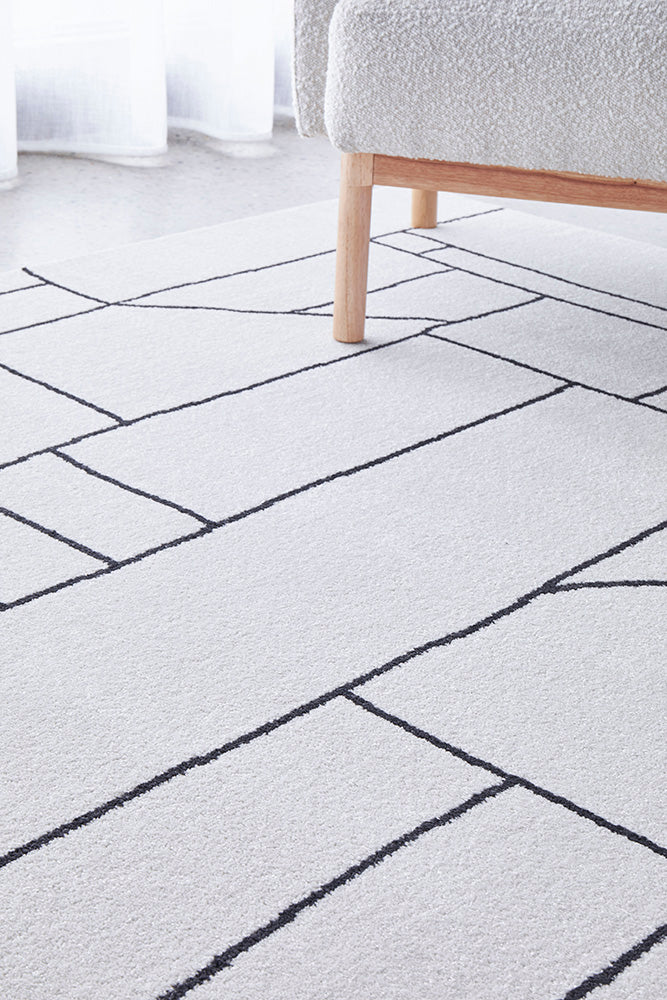 Fleur Paradise Cream & Black Lines Modern Rug