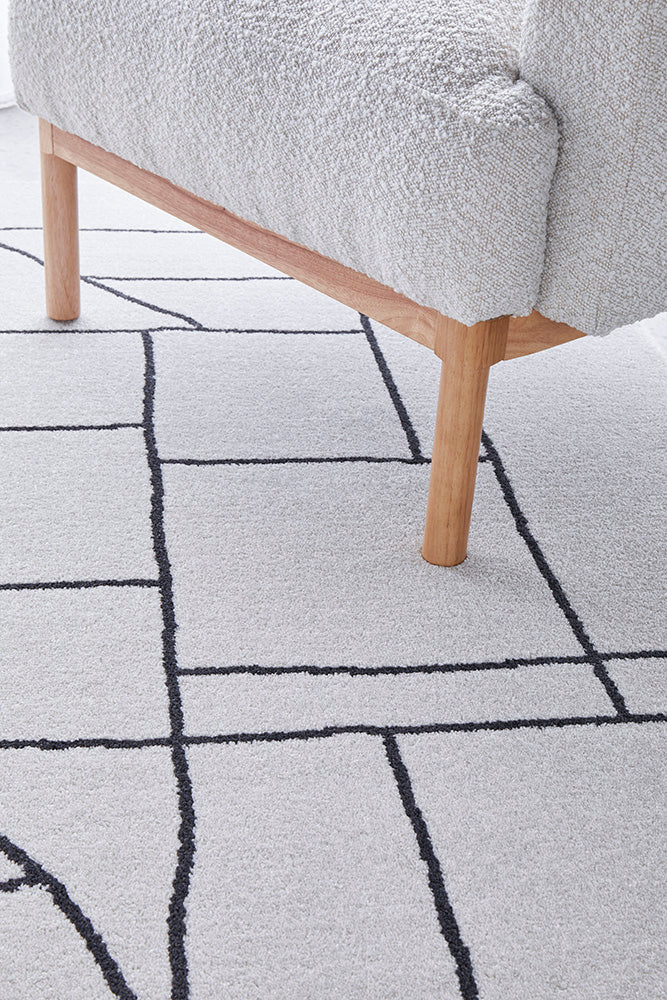 Fleur Paradise Cream & Black Lines Modern Rug