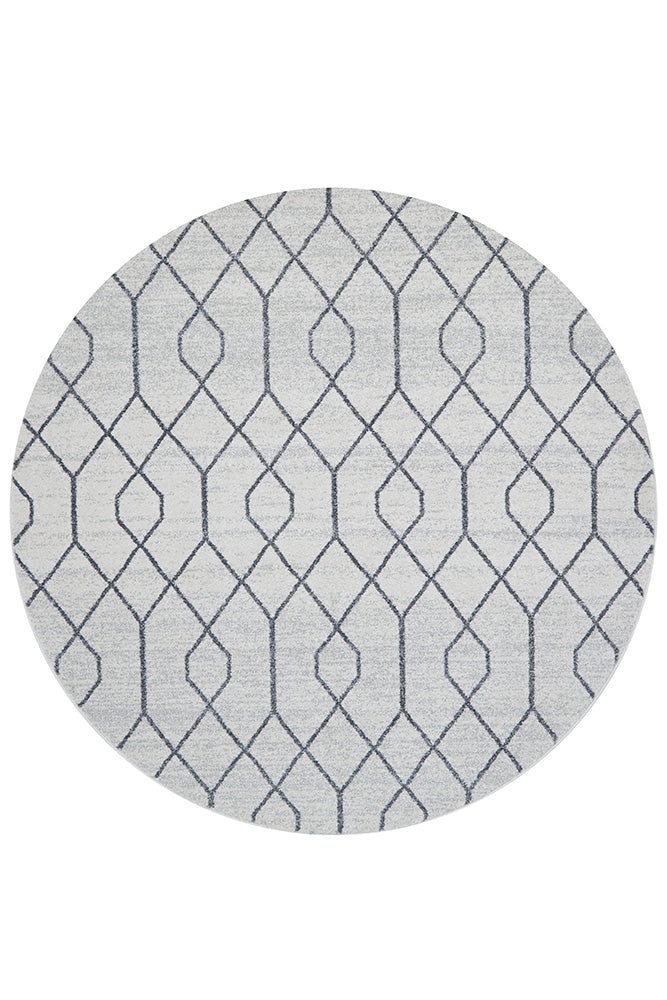 Hailey Paradise Cream & Grey Line Pattern Modern Round Rug