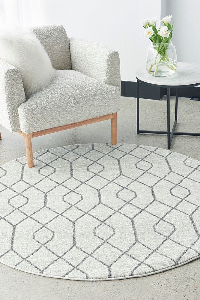 Hailey Paradise Cream & Grey Line Pattern Modern Round Rug