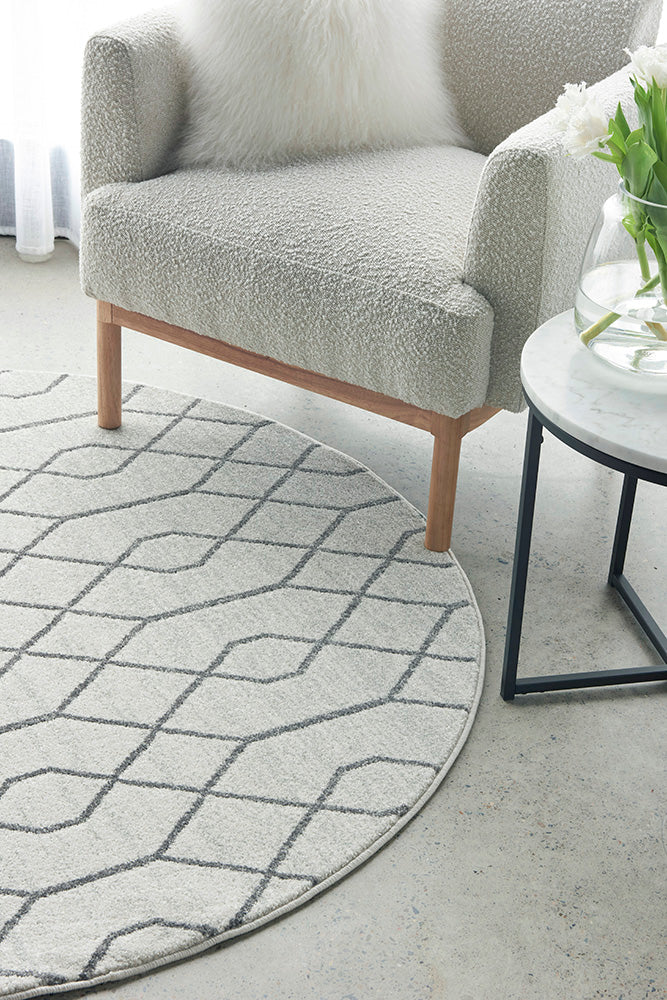 Hailey Paradise Cream & Grey Line Pattern Modern Round Rug