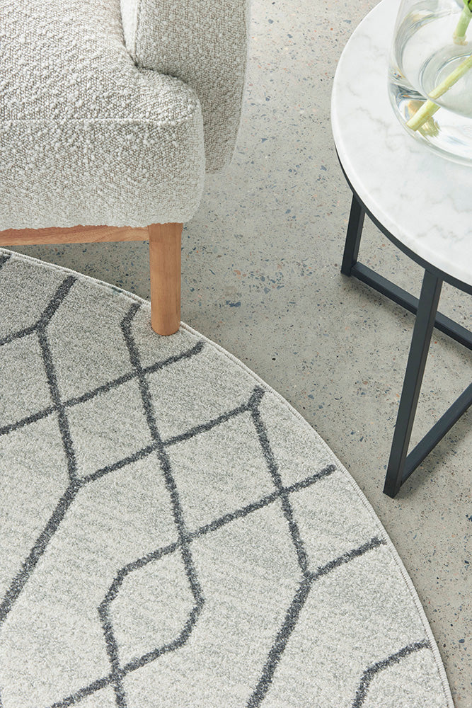 Hailey Paradise Cream & Grey Line Pattern Modern Round Rug