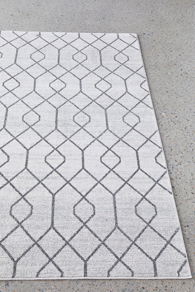 Hailey Paradise Cream & Grey Line Pattern Modern Rug