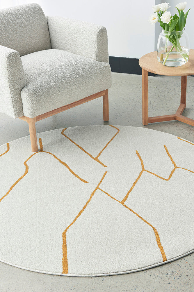 Ivy Paradise Cream & Gold Modern Abstract Round Rug