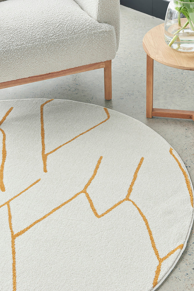 Ivy Paradise Cream & Gold Modern Abstract Round Rug