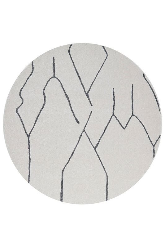 Ivy Paradise Cream & Grey Line Modern Abstract Round Rug