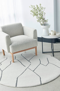 Thumbnail for Ivy Paradise Cream & Grey Line Modern Abstract Round Rug