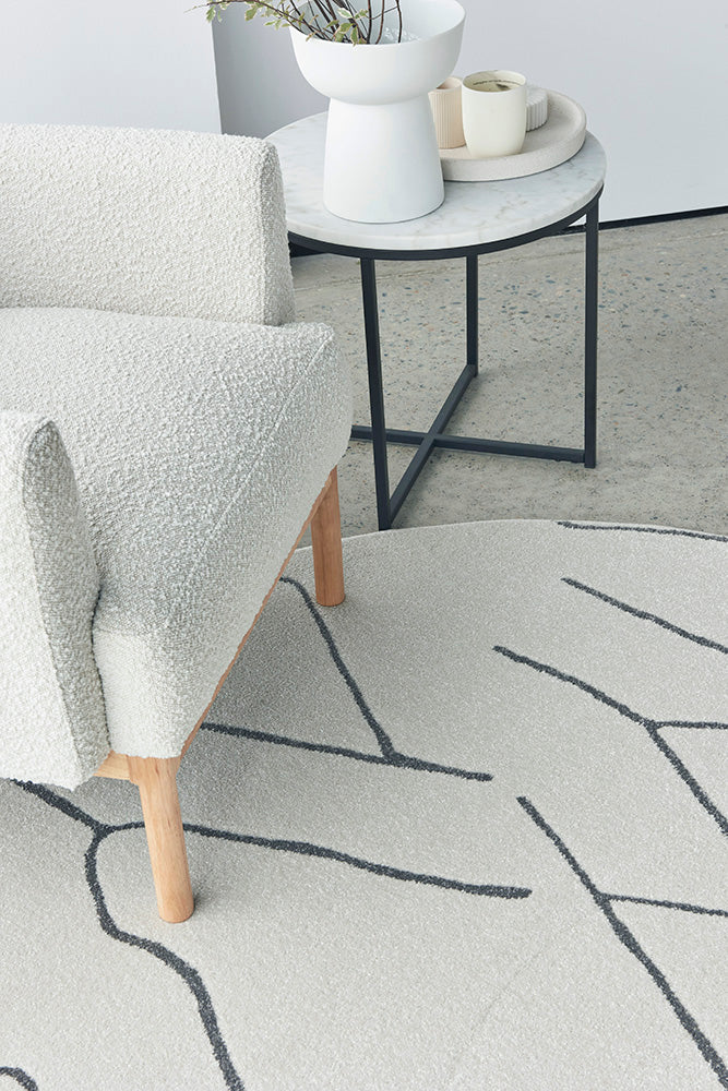 Ivy Paradise Cream & Grey Line Modern Abstract Round Rug