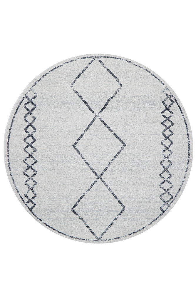 Kylie Paradise Grey Modern Diamond Tribal Pattern Round Rug