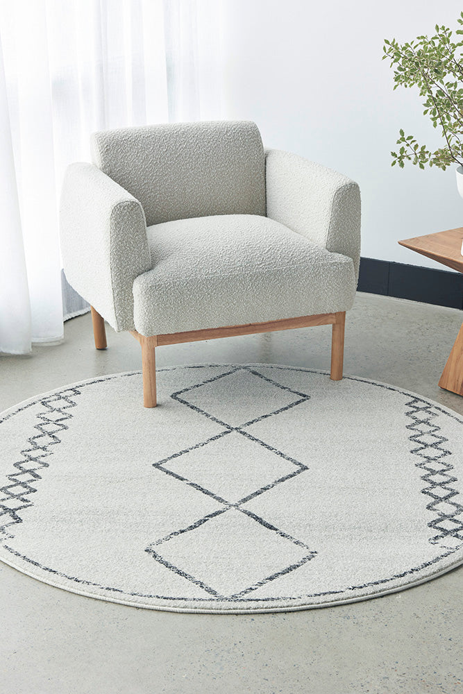 Kylie Paradise Grey Modern Diamond Tribal Pattern Round Rug