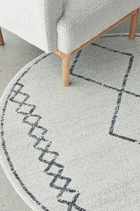 Thumbnail for Kylie Paradise Grey Modern Diamond Tribal Pattern Round Rug