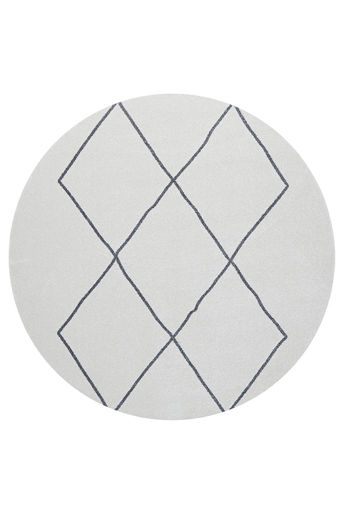 Lola Paradise Cream & Grey Modern Diamond Pattern Round Rug