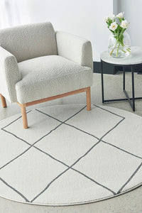 Thumbnail for Lola Paradise Cream & Grey Modern Diamond Pattern Round Rug