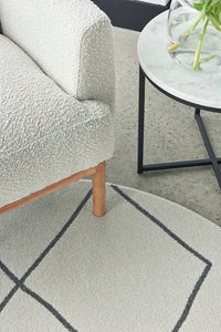 Thumbnail for Lola Paradise Cream & Grey Modern Diamond Pattern Round Rug