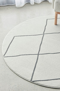 Thumbnail for Lola Paradise Cream & Grey Modern Diamond Pattern Round Rug