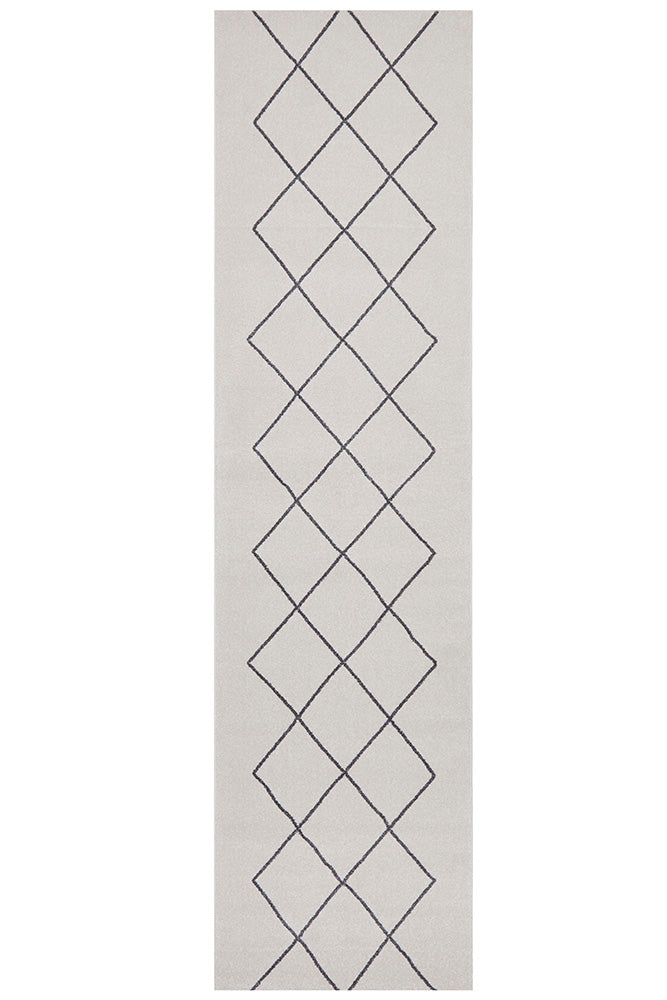 Lola Paradise Cream & Grey Modern Diamond Pattern Hallway Runner Rug