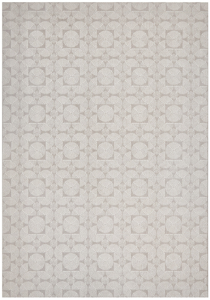 Prague Niko Cream & Grey Modern Geometric Wool Rug