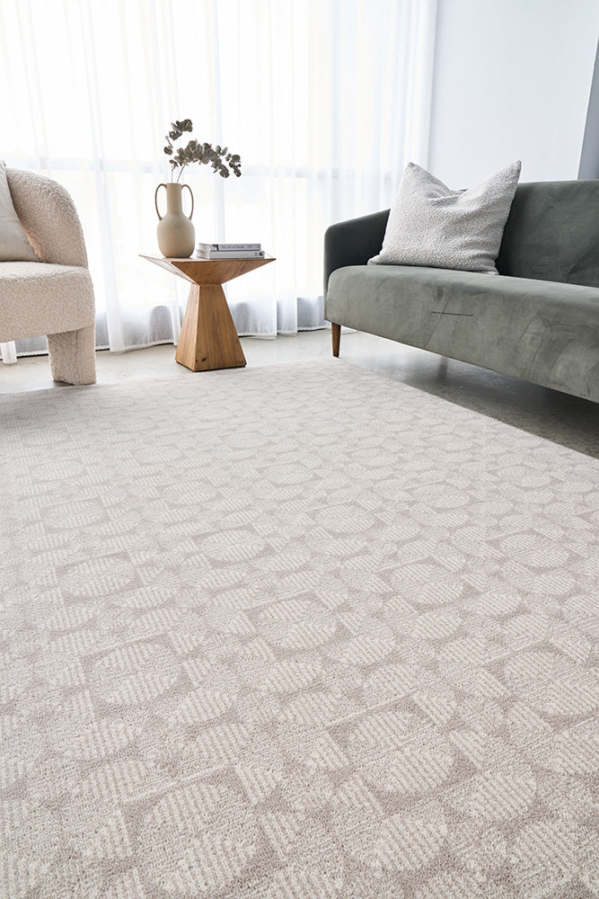 Prague Niko Cream & Grey Modern Geometric Wool Rug