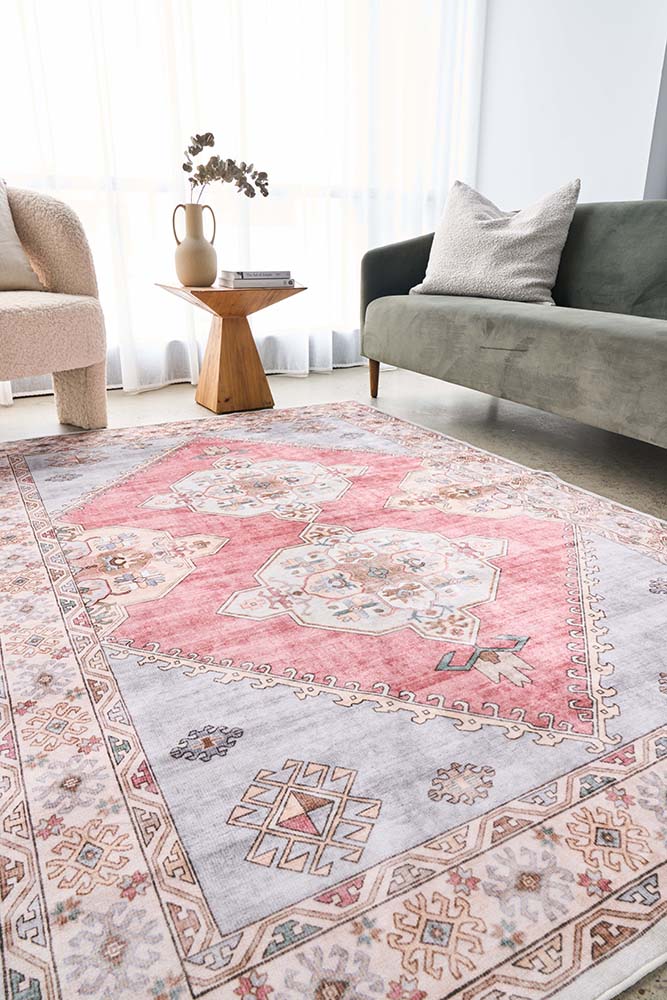 Avril Revive Rose Transitional Polyester Machine Washable Rug