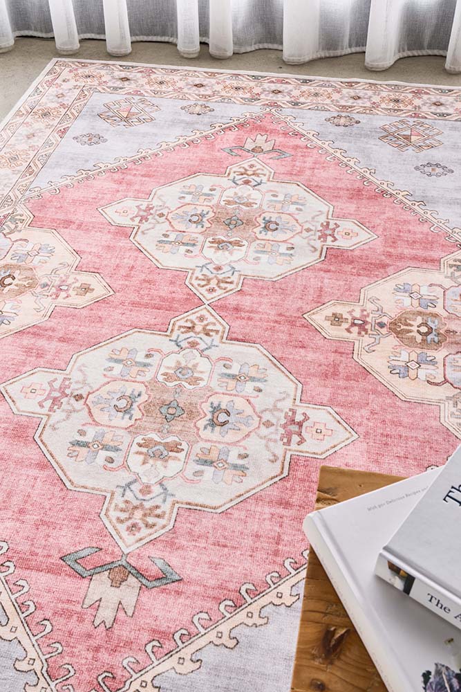 Avril Revive Rose Transitional Polyester Machine Washable Rug