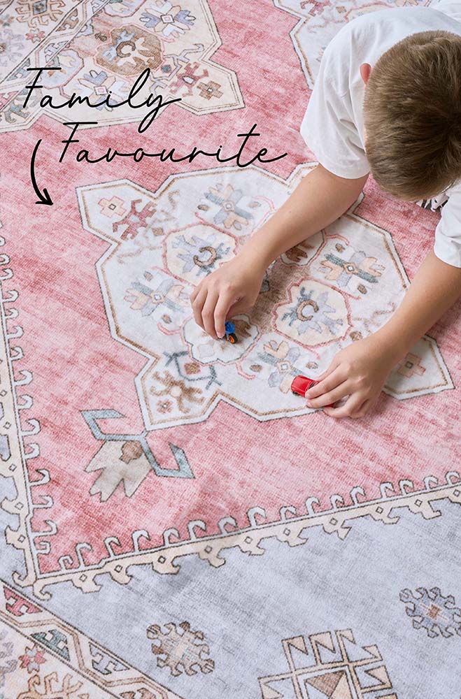 Avril Revive Rose Transitional Polyester Machine Washable Rug