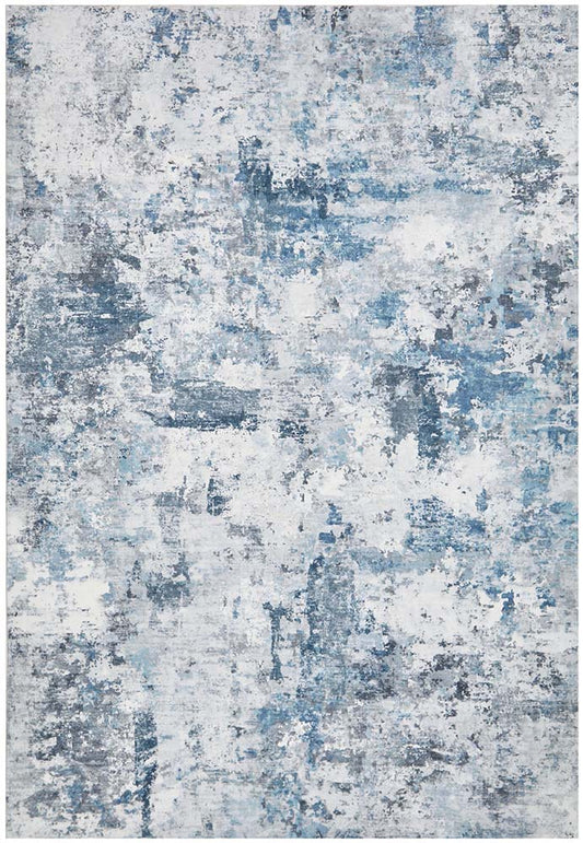 Cato Revive Blue &amp; White Modern Abstract Machine Washable Polyester Rug