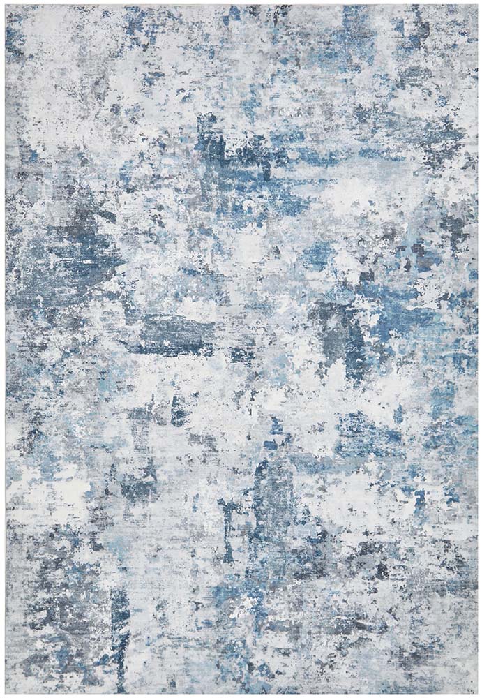 Cato Revive Blue &amp; White Modern Abstract Machine Washable Polyester Rug